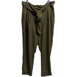 Anthropologie Pants Womens Size 14 Green Roll Waist Pleated Cuff Hem